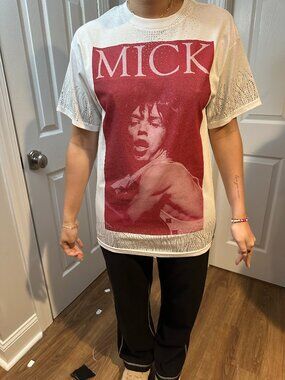 Rolling Stones Mick Jagger Upcycled Band Tee with Rhinestones